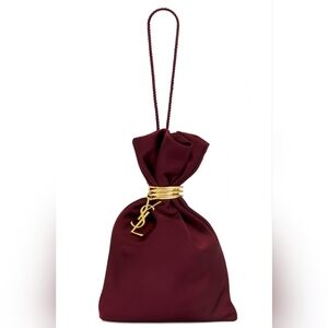 Yves Saint Laurent Burgundy/Wine Satin Wristlet with Gold Detail
